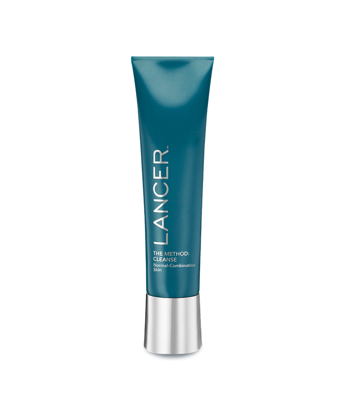 Blue skincare tube with silver base on a white background-Lancer Skincare