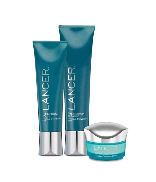 Three Lancer skincare products on a white background