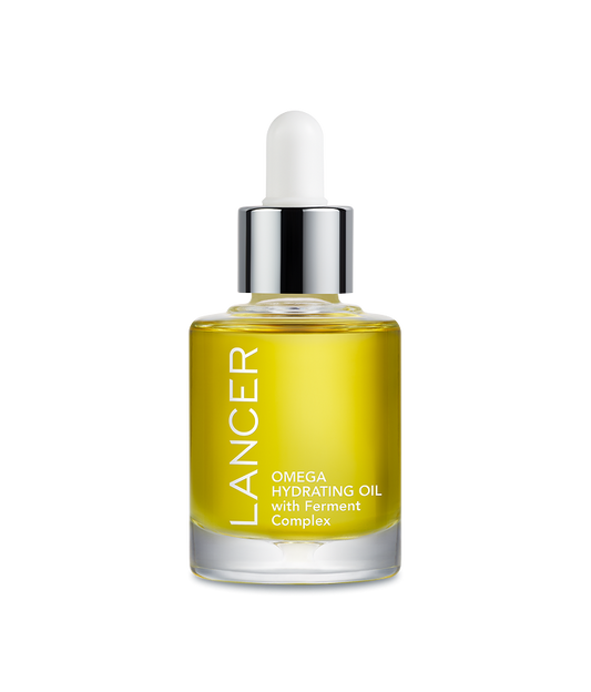 Lancer Omega Hydrating Oil bottle on a white background