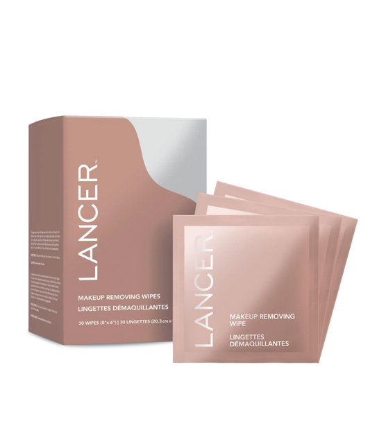 Lancer makeup removing wipes packaging on a white background