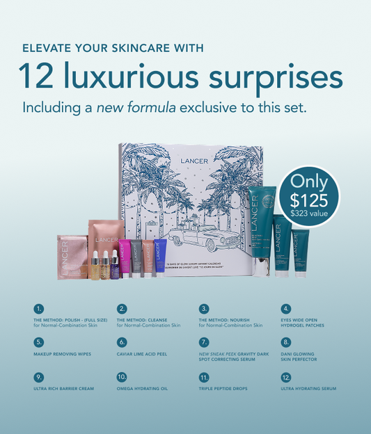 Lancer skincare product set with packaging on a white background