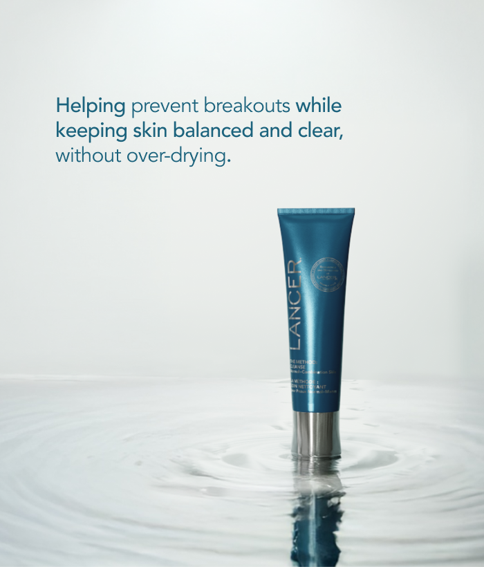 Blue Lancer skincare tube with text on a light gray background-Lancer Skincare