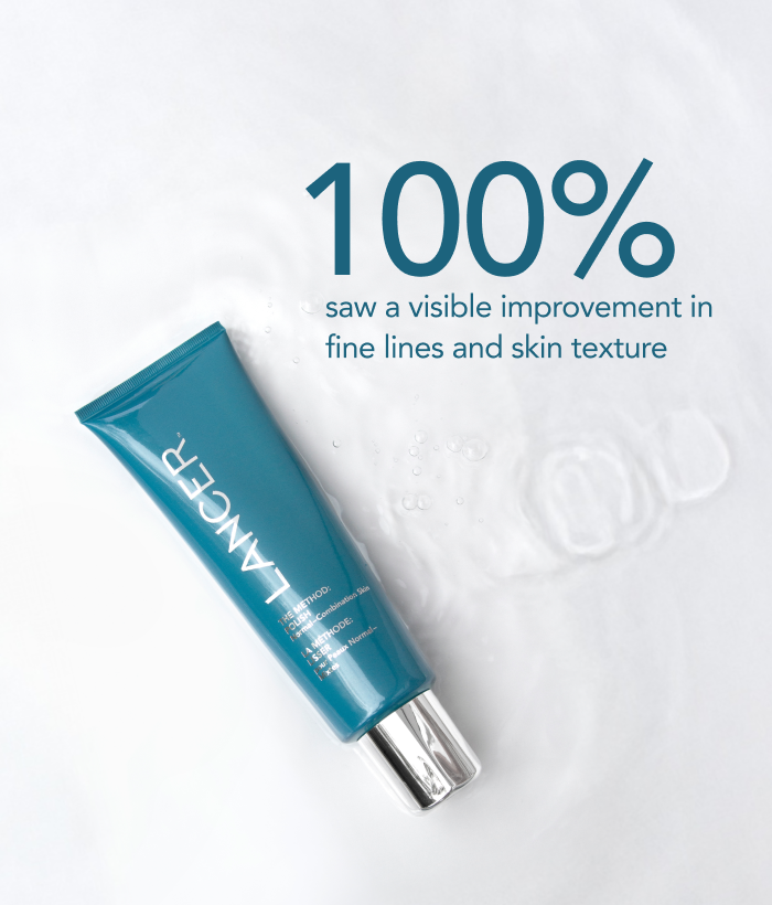 Blue skincare tube with text on a light gray background-Lancer Skincare