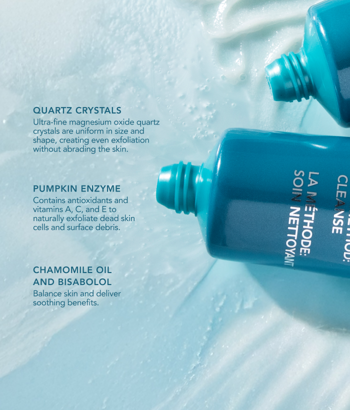 Blue skincare product with text detailing ingredients on a textured blue background-Lancer Skincare