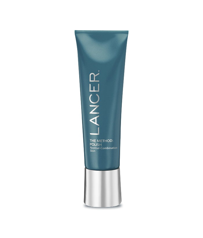 Blue tube of Lancer skincare product on a white background