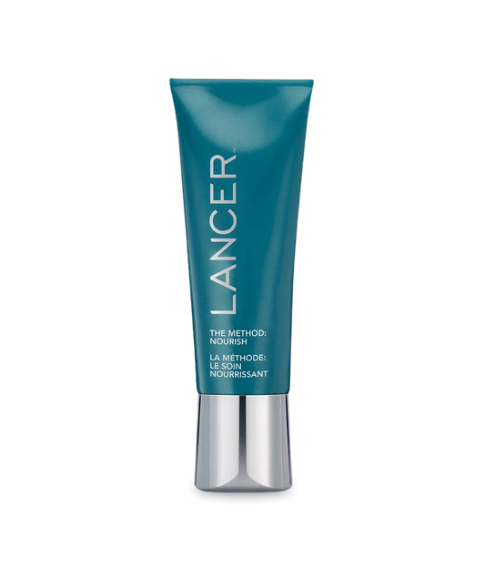 Lancer skincare product with blue jar and silver lid on a white background