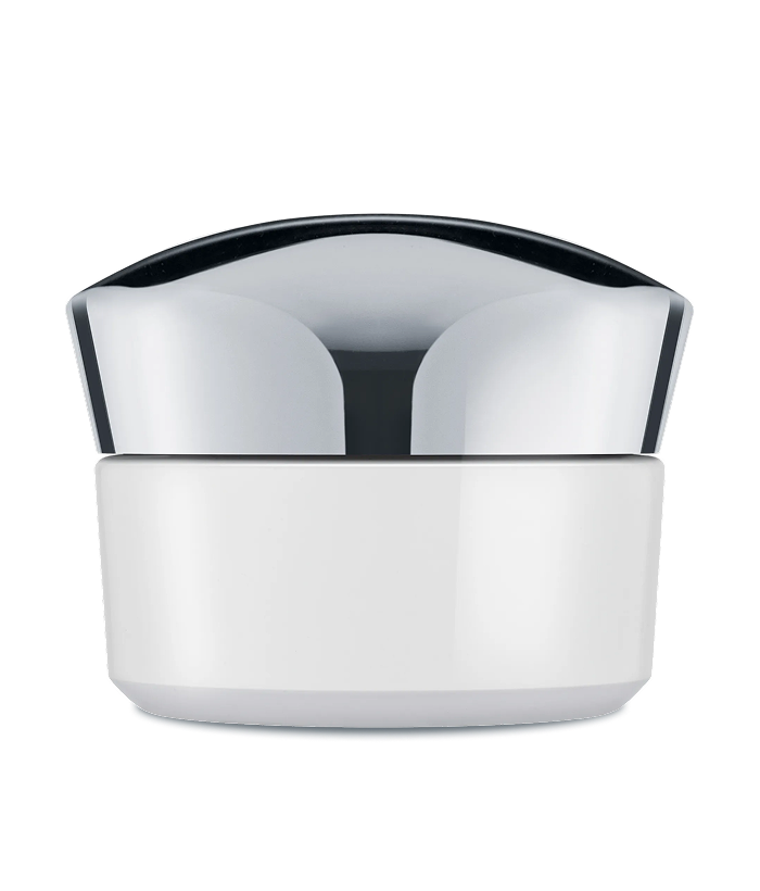 White jar with a silver lid on a white background-Lancer Skincare